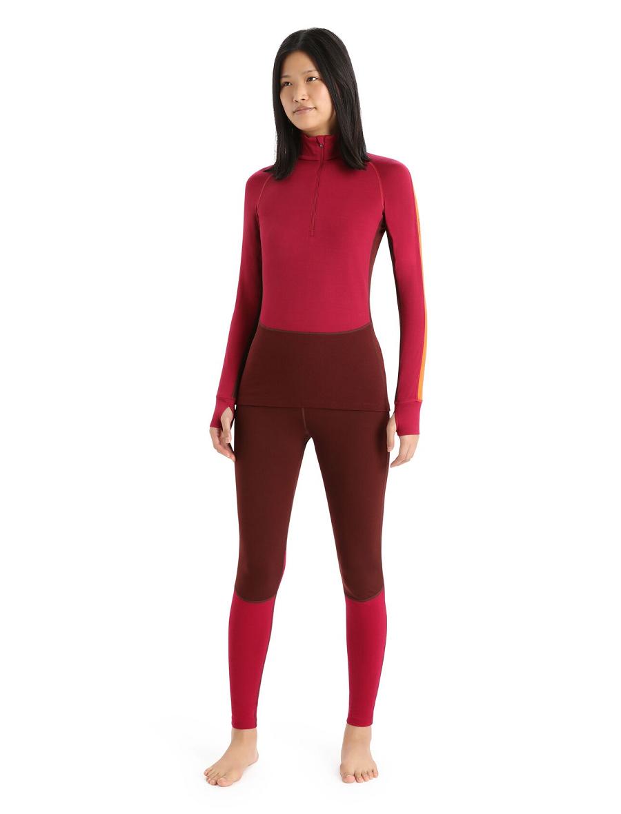 Cherry / Espresso Women's Icebreaker 260 ZoneKnit™ Merino Long Sleeve Half Zip Base Layers | USA 1881YXFU